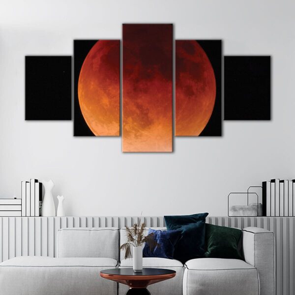 5 panels red moon canvas art