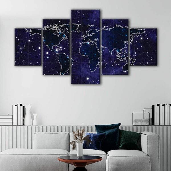 5 panels stars world map canvas art