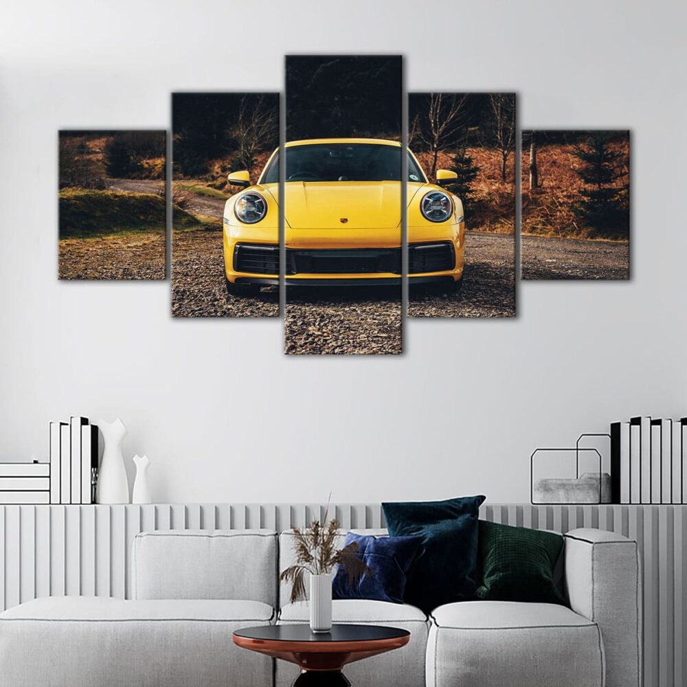 5 panels yellow porshe 911 canvas art