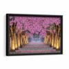 Cherry Blossoms road framed canvas black frame