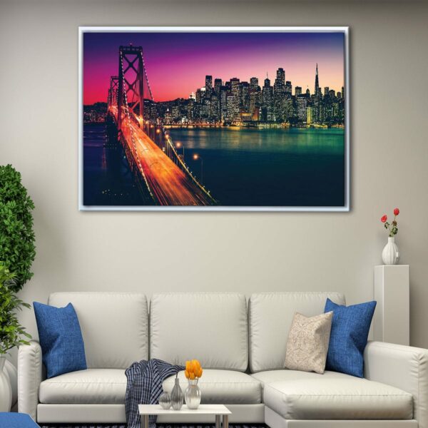 San Francisco Bay Bridge at Night floating frame canvas