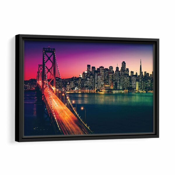 San Francisco Bay Bridge at Night framed canvas black frame