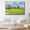 alpes mountain house floating frame canvas