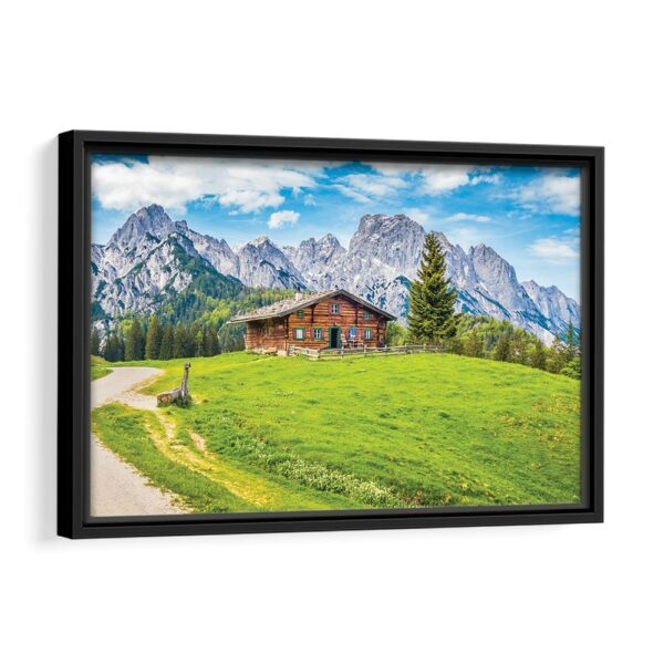 alpes mountain house framed canvas black frame