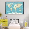 animals world map kids floating frame canvas