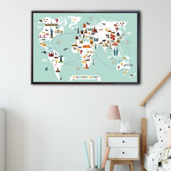 attractions world map floating frame canvas