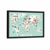 attractions world map framed canvas black frame