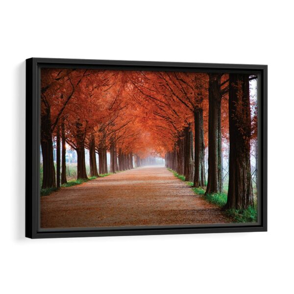 autumn forest road framed canvas black frame