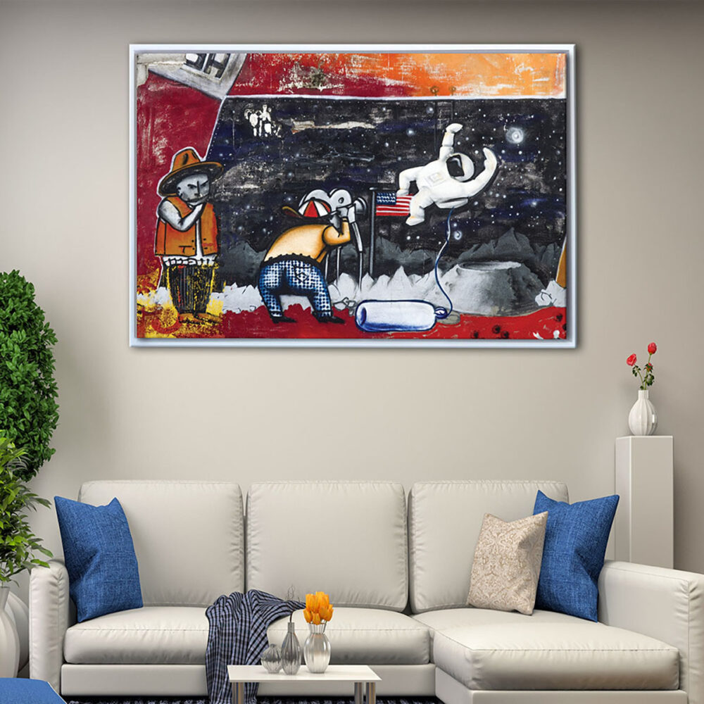 banksy astronaut graffit floating frame canvas