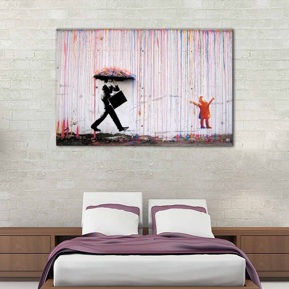 banksy coloured rain canvas art