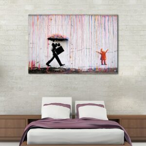 banksy coloured rain canvas art