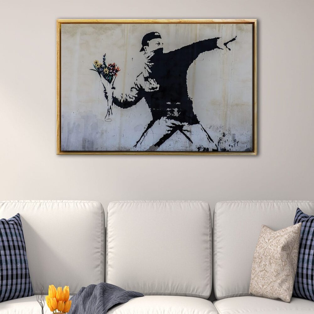 banksy flower thrower floating frame canvas