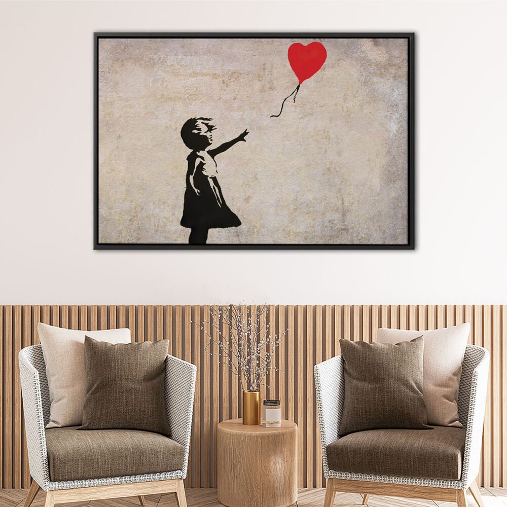 banksy girl with balloon floating frame canvas