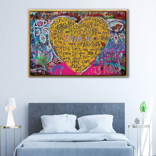 banksy graffiti heart floating frame canvas