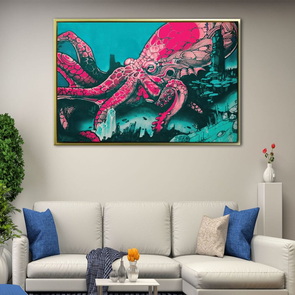 banksy graffiti octopus floating frame canvas