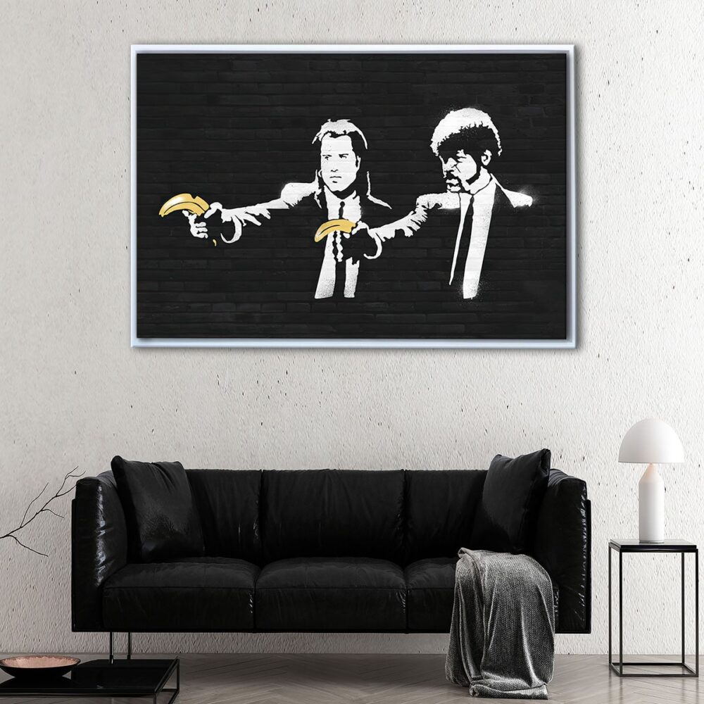 banksy pulp fiction floating frame canvas