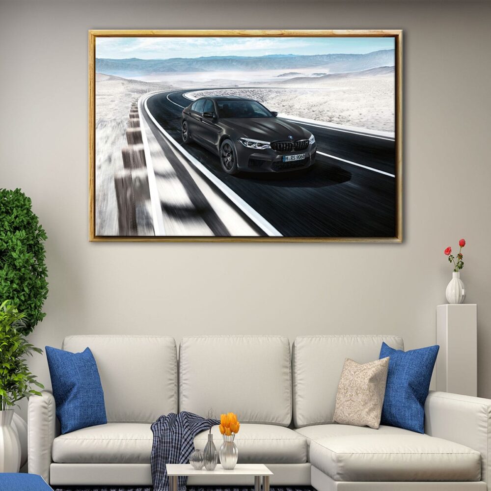 black bmw m5 floating frame canvas