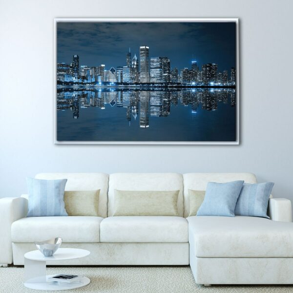 tableau skyline de chicago la nuit avec cadre flottant