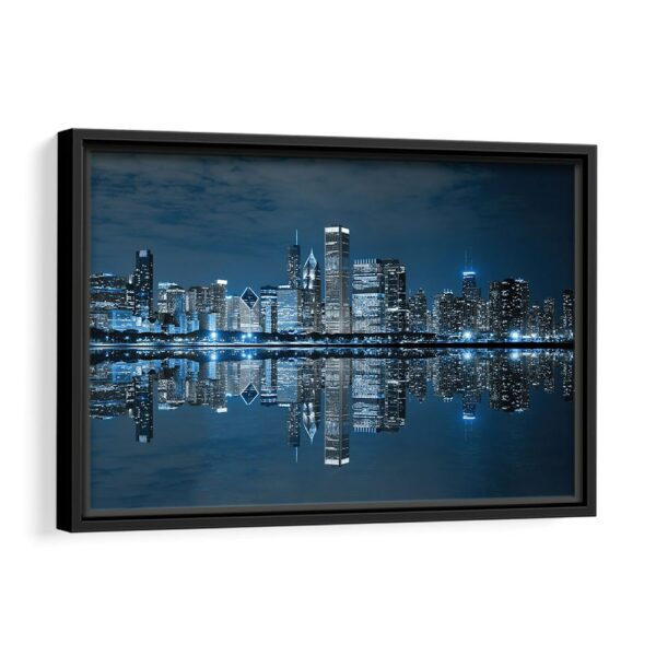 tableau skyline de chicago la nuit avec cadre noir