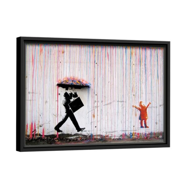 tableau la pluie colorée de banksy avec cadre noir