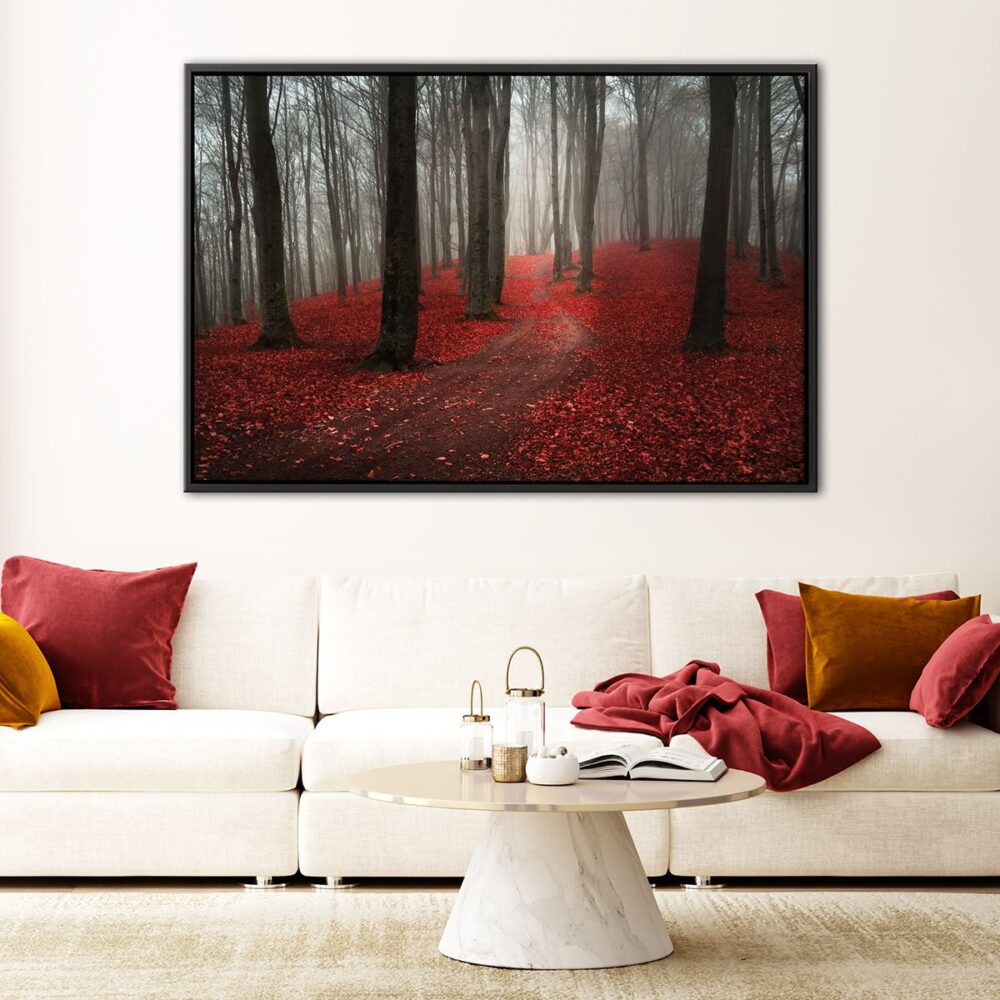 foggy autumn forest floating frame canvas