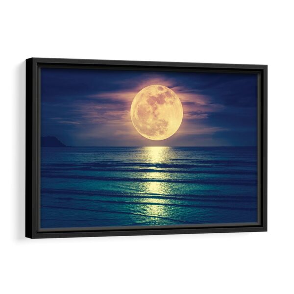 full moon on water framed canvas black frame