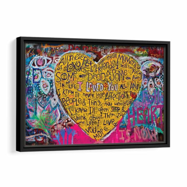 graffiti heart framed canvas black frame