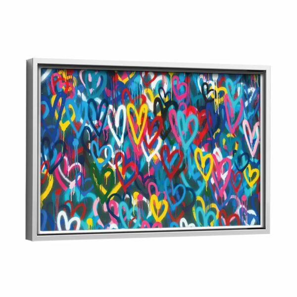 graffiti hearts framed canvas white frame