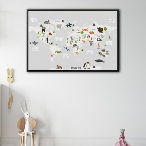 kids world map floating frame canvas