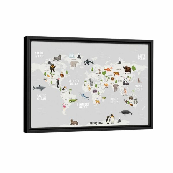 kids world map framed canvas black frame