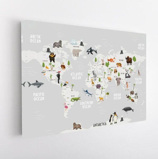 kids world map stretched canvas