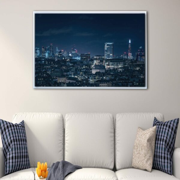 london skyline at night floating frame canvas