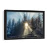 misty forest sunrise framed canvas black frame