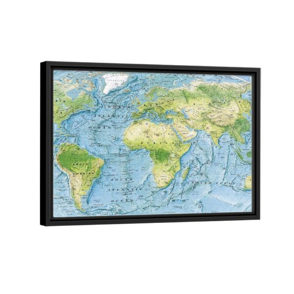 physical world map framed canvas black frame