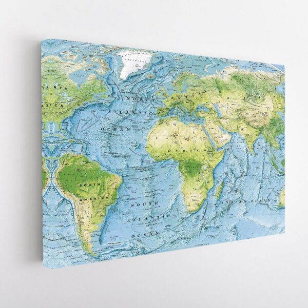 physical world map stretched canvas