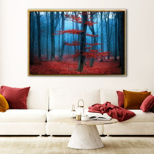 red blue forest floating frame canvas