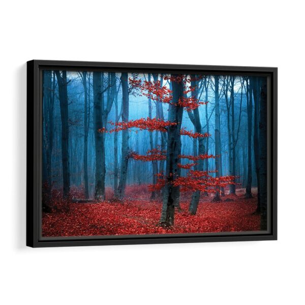 tableau forêt rouge et Bleue avec cadre noir