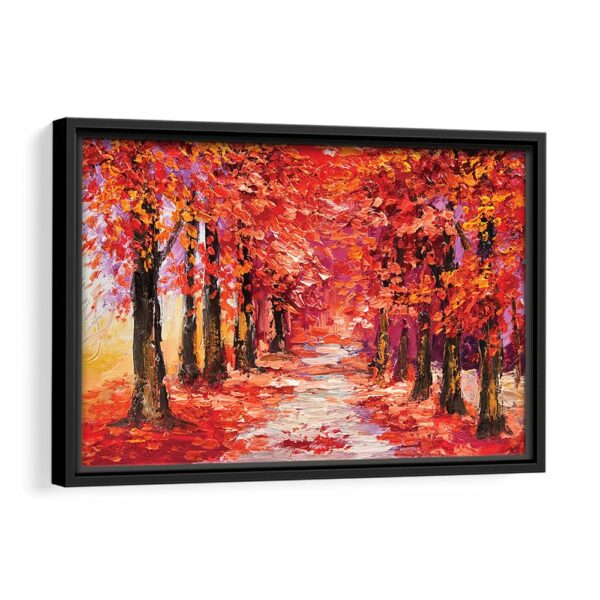 red forest painting framed canvas black frame