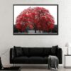 tableau arbre rouge romantique avec cadre flottant