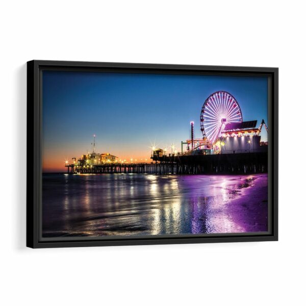 santa monica night skyline framed canvas black frame