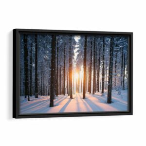 snow forest sunshine framed canvas black frame