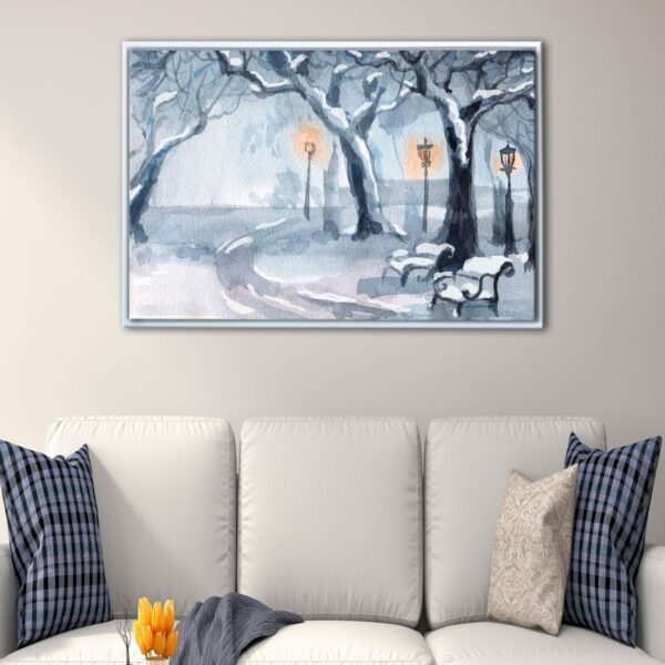 snow park painting floating frame canvas