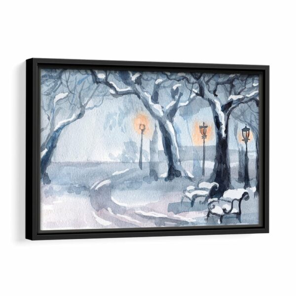 snow park painting framed canvas black frame