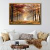 sun shining through forest floating frame canvas