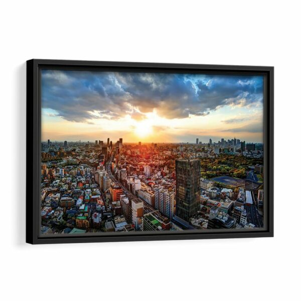 tokyo skyline at sunrise framed canvas black frame