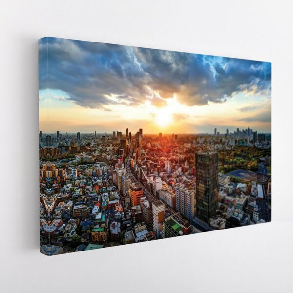 tokyo skyline at sunrise stretched canvas