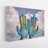 world in hands stretched canvas