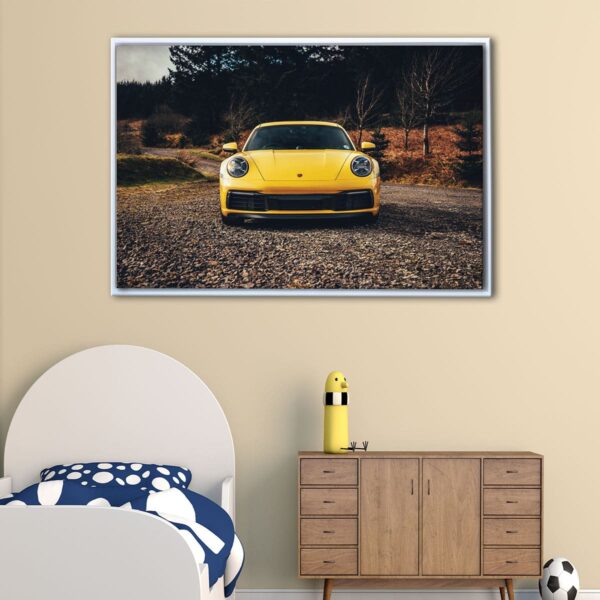 yellow porshe 911 floating frame canvas