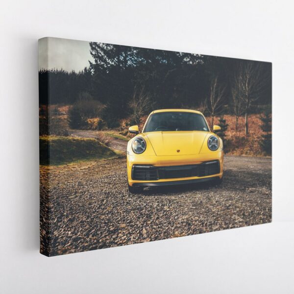 yellow porshe 911 stretched canvas