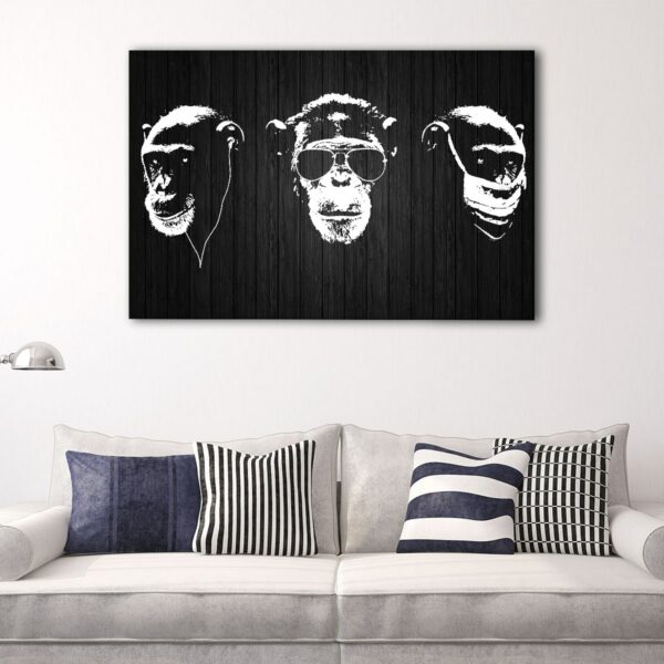 1 panels black 3 wise monkeys canvas art